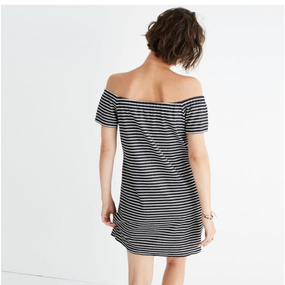 Madewell Off the Shoulder Melody Dress in Gray/White Stripe Sz XS - Picture 3 of 12